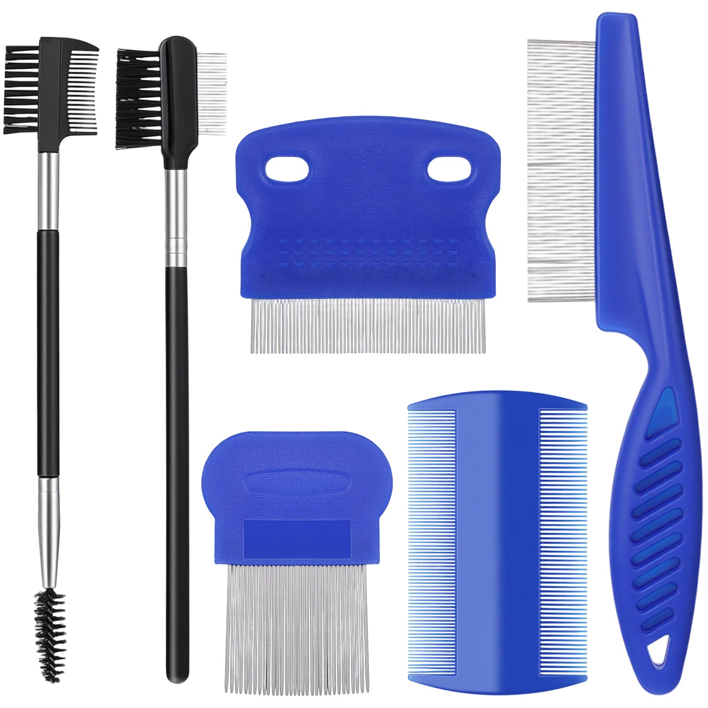 SULIKJHUI 7 Pcs Eye Comb for Small Dogs, Dog Tear Stain Comb & Tear Stain Combs, Gentle Pet Grooming Tool for Removing Eye Mucus & Crust (Blue, Black)