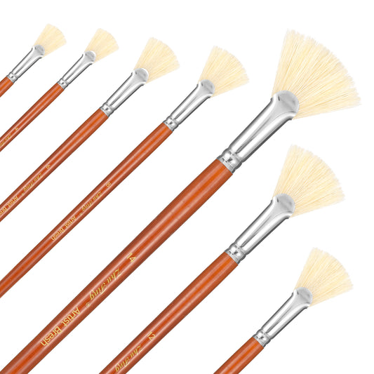 JIYIN Fan Brush for Painting, 7 Pcs Fan Brush Set with Long Wood Handle Painting Brushes, Paint Fan Brush for Painting Professional Artist Fan Brushes for Acrylic Painting,Oil Watercolor Painting