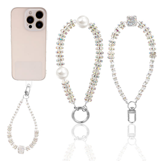 HJZHII 2pcs Pearl Phone Wrist Straps, Hands-Free Beaded Phone Wristlet Strap Detachable Cell Phone Lanyard with Tether Tab Short Cell Phone Chain Bracelet Strap for Wallet Camera Charm