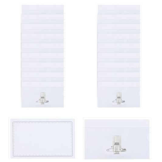 ANFAN 20 Pcs Name Tags with Pins, Clear Plastic Pin Badge Holder (3.54x2.16 Inch) with Inserts, Reusable PVC Name Tag for Conference, Event & Office
