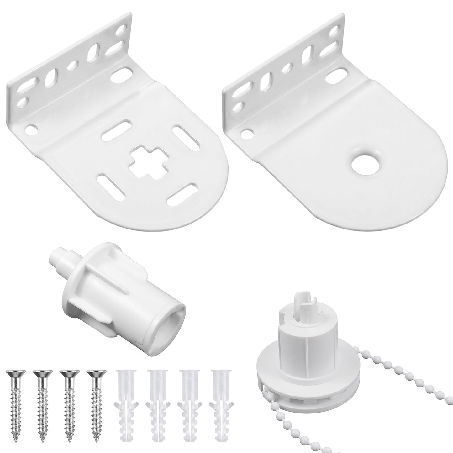 SULIKJHUI 1 Set White Roller Blind Spares & Roller Blind Fittings Kit, 32mm Metal Brackets with Bead Chain Mechanism for DIY Repair (3m Chain, Top/Side Fixing)