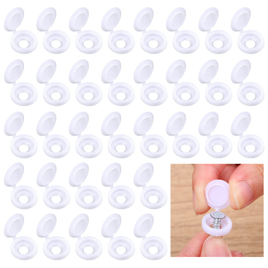 TIESOME 200 Pcs Hinged Screw Cover Caps, Snap On Flip Tops for Screw Protection Fits M4 Screws Furniture Cabinet Cupboard Wardrobe(white)