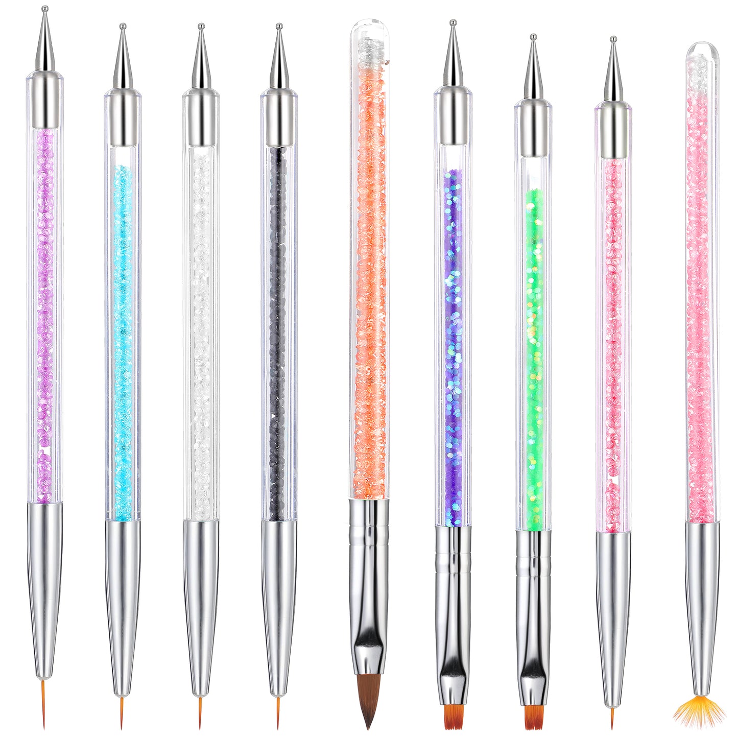 HJZHII 9PCS Nail Art Brushes, Double Ended Nail Brushes Nail Liner Brush Nail Dotting Pens Nail Dotting Tools Nail Art Point Drill Drawing Tools for Home Use and Professional Nail Salon