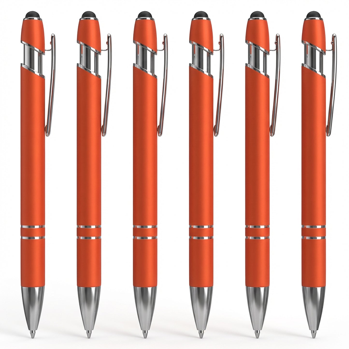 XLIUAX 6 Pack Retractable Ballpoint Pens with Stylus, 2-in-1 Stylus Metal Pen for Touch Screens, 1.0mm Black Ink(Orange)