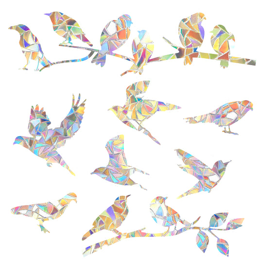 HJZHII 40PCS Rainbow Window Clings, Anti Collision Windows Stickers Non Adhesive Hummingbird Stickers Rainbow Reflective Window Clings Bird Deflectors for Windows Glass Doors Preventing Bird Strikes