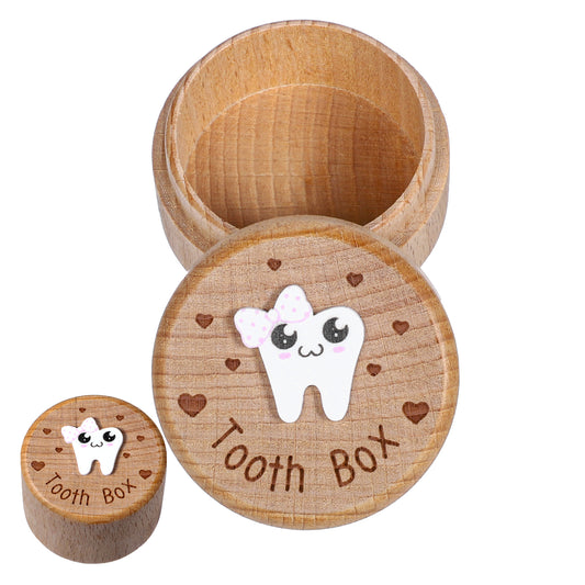 JIYIN Tooth Fairy Box for Girls, 3D Carved Wooden Lost Tooth Holder, Baby Tooth Keepsake Box Souvenir Dropped Tooth Holder Tooth Holder for Kids Cute Tooth Boxes for Lost Teeth Tooth Keepsake Box