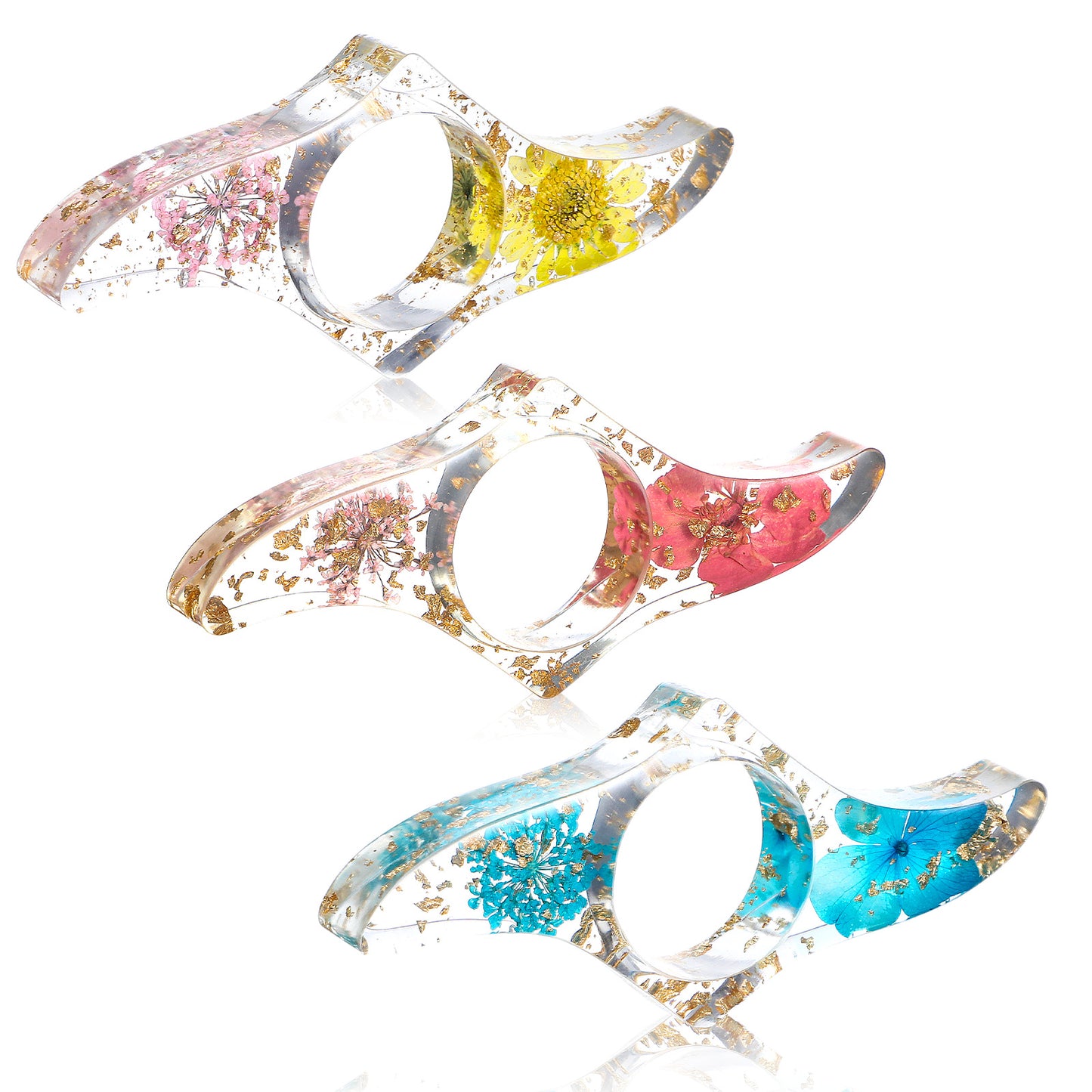 Giantree 3 Piece Thumb Book Clips, Dried Flower Resin Books Clips, Transparent Thumb Rings, Lightweight Books Openers, and Flower Bookmarks are Literary Accessories for Teachers and Book Lovers