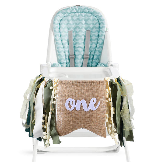 JIEYAO One Highchair Banner, First Birthday High Chair Banner, Wild One Birthday Decorations Jungle Theme Highchair Garland Decor Burlap Green High Chair Banner for Boy Girl Baby Photo Props (Green)