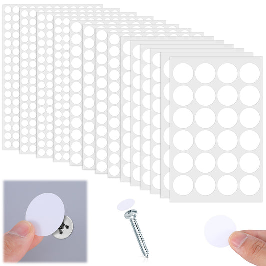LIQWEI 1464 PCS White Screw Covers, Hole Covers Screws Hole Filler Circular Point Screw, Screws Cover Caps Scrapbook Stickers Wood Stickers for Wood Cabinet Shelf Furniture