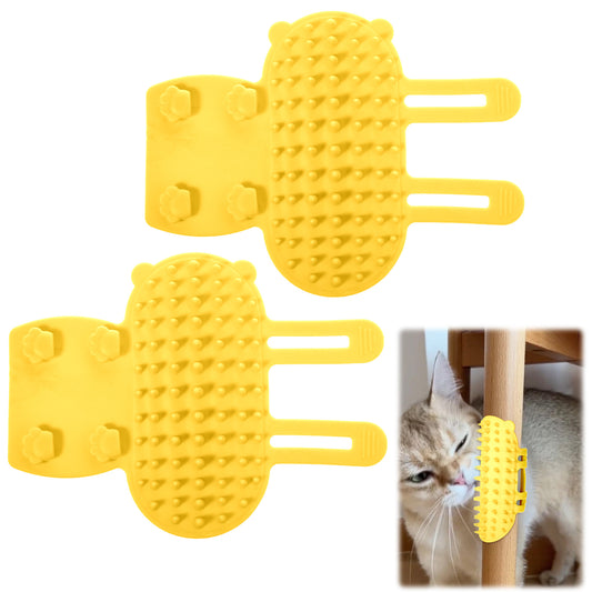 HJZHII 2PCS Cat Self Groomer Brush, Adjustable Cat Face Scratcher Silicone Cat Combs Cat Massager for Climbing Frames Table Legs Long and Short-Haired Kitten Cats(Yellow)