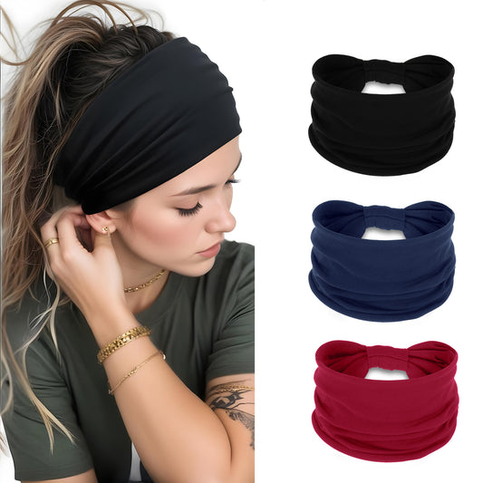 HJZHII 3Pcs Thick Headbands for Women, Wide Large Head Bands Boho Elastic Thick Stretchy Headbands Non-Slip Stretchy Sweat Hair Bands