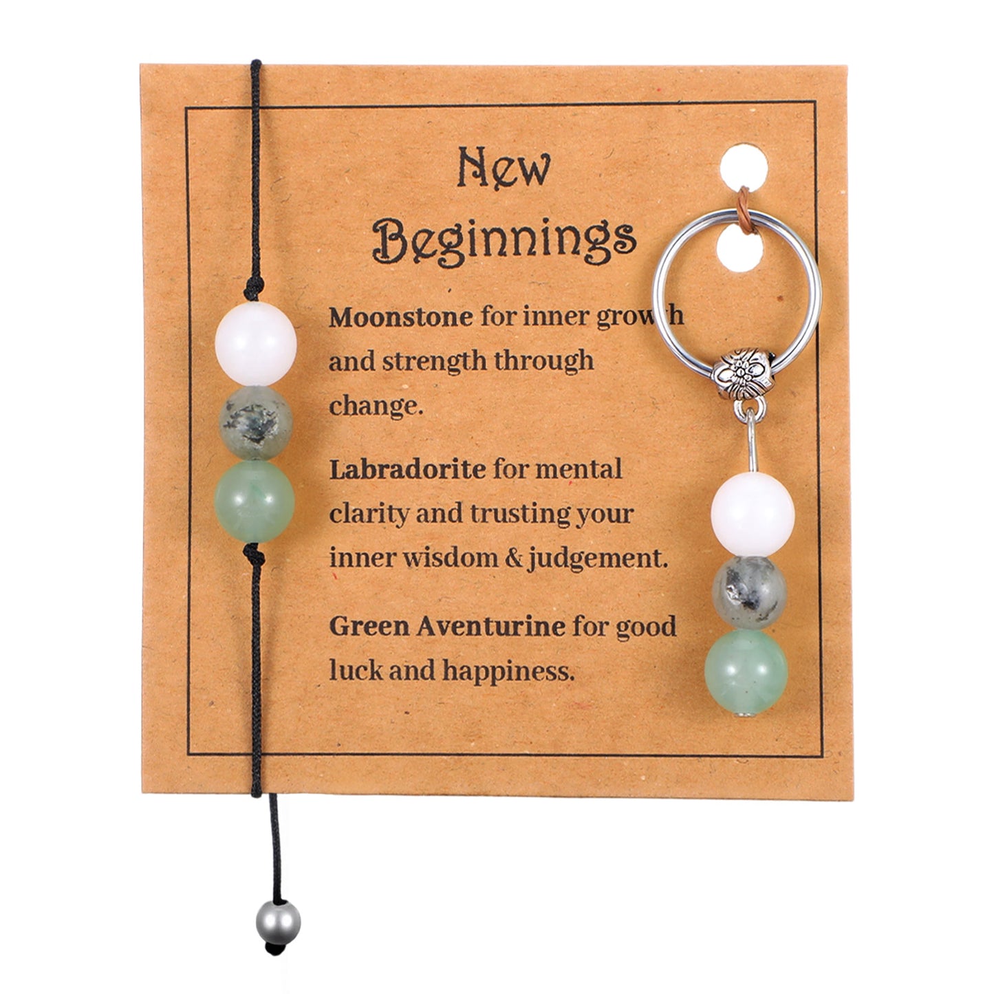 WJIAAA Crystal Keychain for New Beginnings with Bracelet, Good Luck Healing Stone Keyring with Card, Inspirational Encouragement Gift for Women and Men, Recovery, Job, Well-being