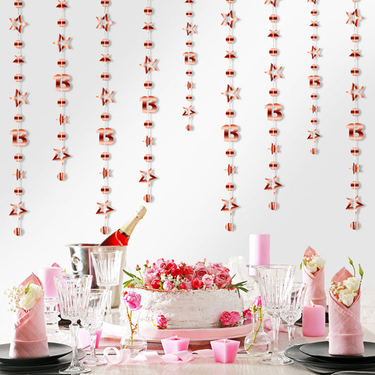 MBAIYO Rose Gold 13th Birthday Decorations, 13 Years Old Hanging Streamer Bunting Banner Backdrop Twinkle Glitter Star Garland Thirteen Anniversary Party Supplies