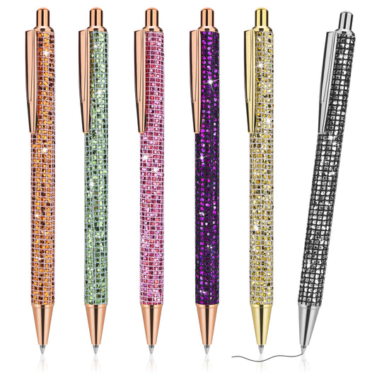 Molain 6 Pcs Bling Sparkly Metal Pens, Retractable Ballpoint Pens Cute Glitter 1.0mm Black Ink Fine Point Gift Writing Journaling Students Teachers Drawing Gift(Plaid Style) (543396_1-LYJ-1)