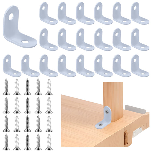 JIYIN L Bracket Corner Brace, 20 PCS 25 x 25mm metal angle 90 degree furniture brackets shelf support stainless steel metal angle L brackets shelf support for furniture chair table window angle(White)