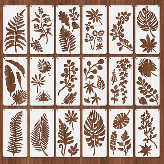 JIYIN Pack of 18 Leaf Leaves Stencil, Nature Template for DIY Craft Reusable Leaf Painting Stencils Stencils for Painting On Wood Floral Stencils for Walls Vine Stencils for Home Decorations