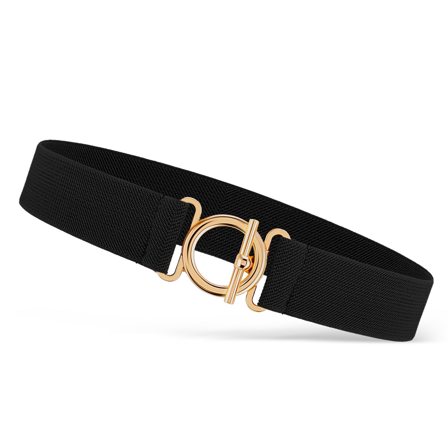 DOPENSPI Women Elastic Belt with Gold Flat Buckle, Invisible Stretch Belt Adjustable Skinny Waist Belts for Ladies Women Dresses Jeans Pants Skirts