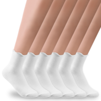 IANFAN 6 Pairs Ruffle Socks for Women, White Ruffle Sock Soft Breathable Cotton Socks Cute Frilly Ankle Sock for Women
