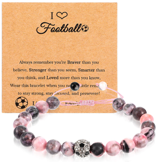 JIEYAO Football Bracelet Gifts for Girls, Pink Bracelet Football with Card Teenage Inspirational Football Jewelry for Fans Friend Teenage Women Daughter Granddaughter Birthday Gift