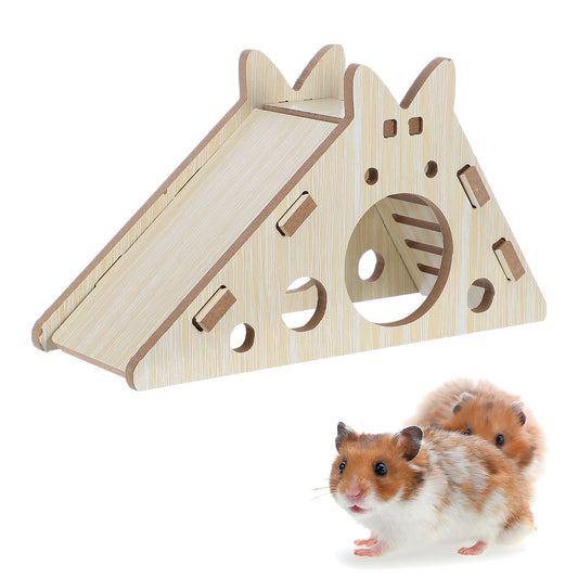 HJZHII Hamster House with Ladder and Slide, Wooden Hamster Slide Play Toys Hamsters Hideout Gerbil Rat Hideaway Hamsters Cage Accessories for Small Pets
