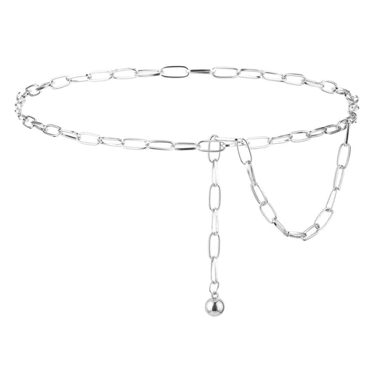BOHUIZ Metal Chain Belts for Women, Adjustable O Ring Chain Belt Boho Waist Chains Country Concert for Dress Jeans Pants(Silver)