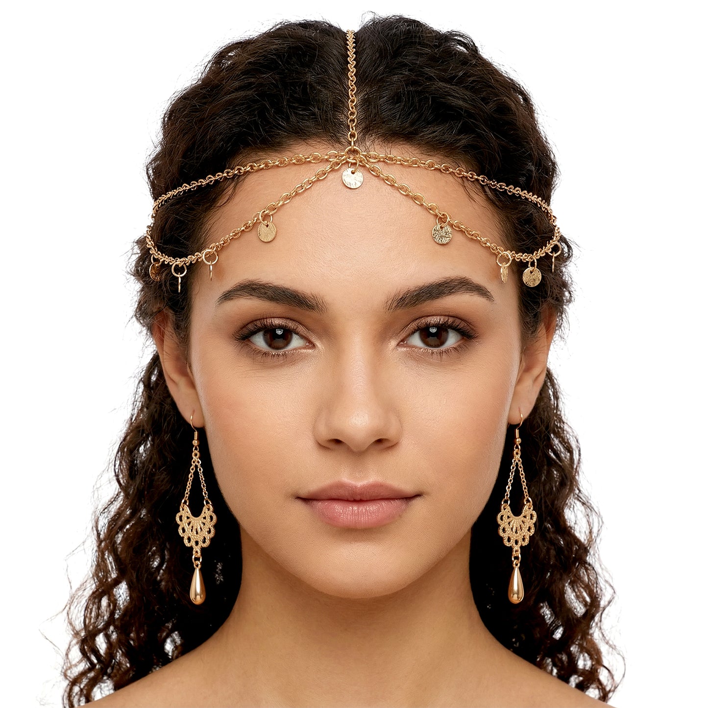 TIESOME Head Chain Gold, 1 Pcs 23.62 Inch Boho Head Chain with Sequin for Women, Belly Dance & Festival Costume Accessories, Adjustable Alloy Hair Ornament