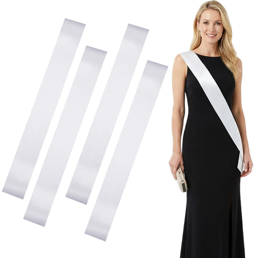 LIQWEI 4 Pcs White Sashes Blank Satin Sashes, Plain Sash Homecoming Court Sash, Plain Diy Party Sashs For Women Pageants Party Decorations Graduation Wedding Birthday Bridal Shower
