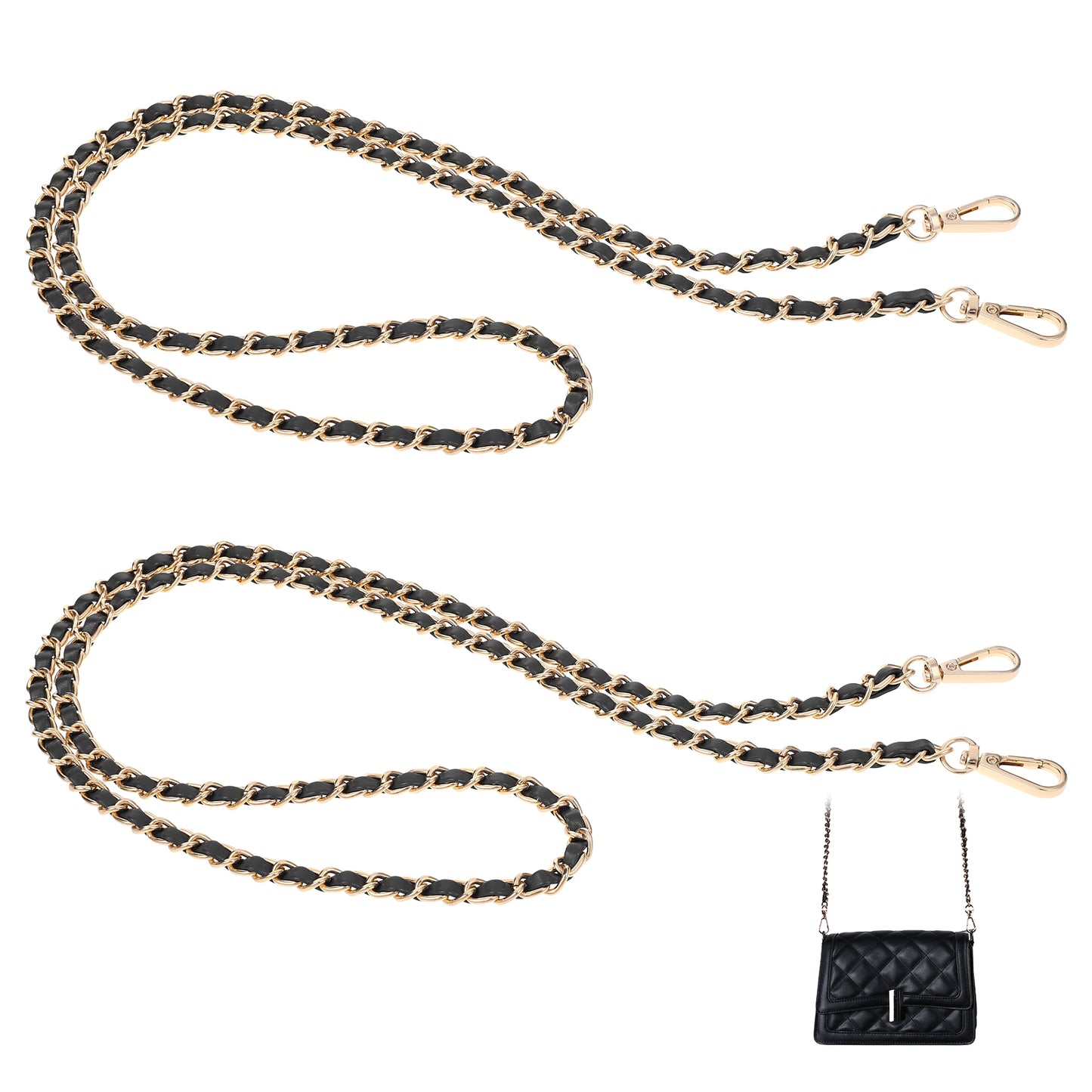 Giantree 2PCS Gold Bag Chain, 120cm Purse Chain with Buckles, Handbag Chain, Replacement Chain for Shoulder Bags Purses Handbags for DIY Handbags Crossbody Bag Crafts Making (Black)