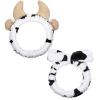 LIQWEI 2Pcs Ear Horn Headband, Cow Ears Makeup Headband, Face Wash Headbands Skincare Hair Band for Washing Face, Cute Stocking Fillers Women for Cow Party Favors Cosplay Makeup