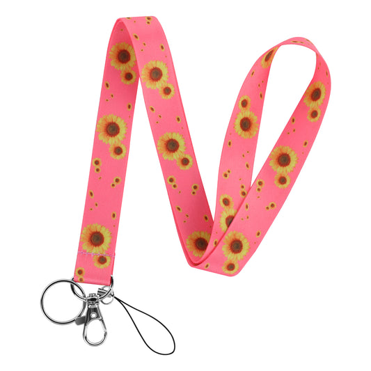 Molain Sunflower Lanyard Neck Wristlet Strap Lanyard for Keys Keychain, Id Badges, Card Holder, Wallet, Cell Phone,Teacher,Women,Girls (pink)