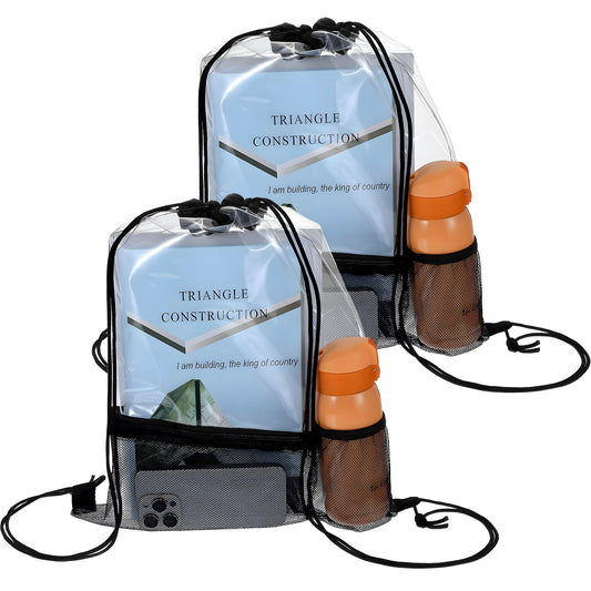 simarro 2Pcs Bustproof PVC Clear Drawstring Bags, Stadium Approval Drawstring Backpack with Mesh Bag, Suitable for Sports, Festivals, Travel, Work, Clear Bag, Suitable For Both Men and Women