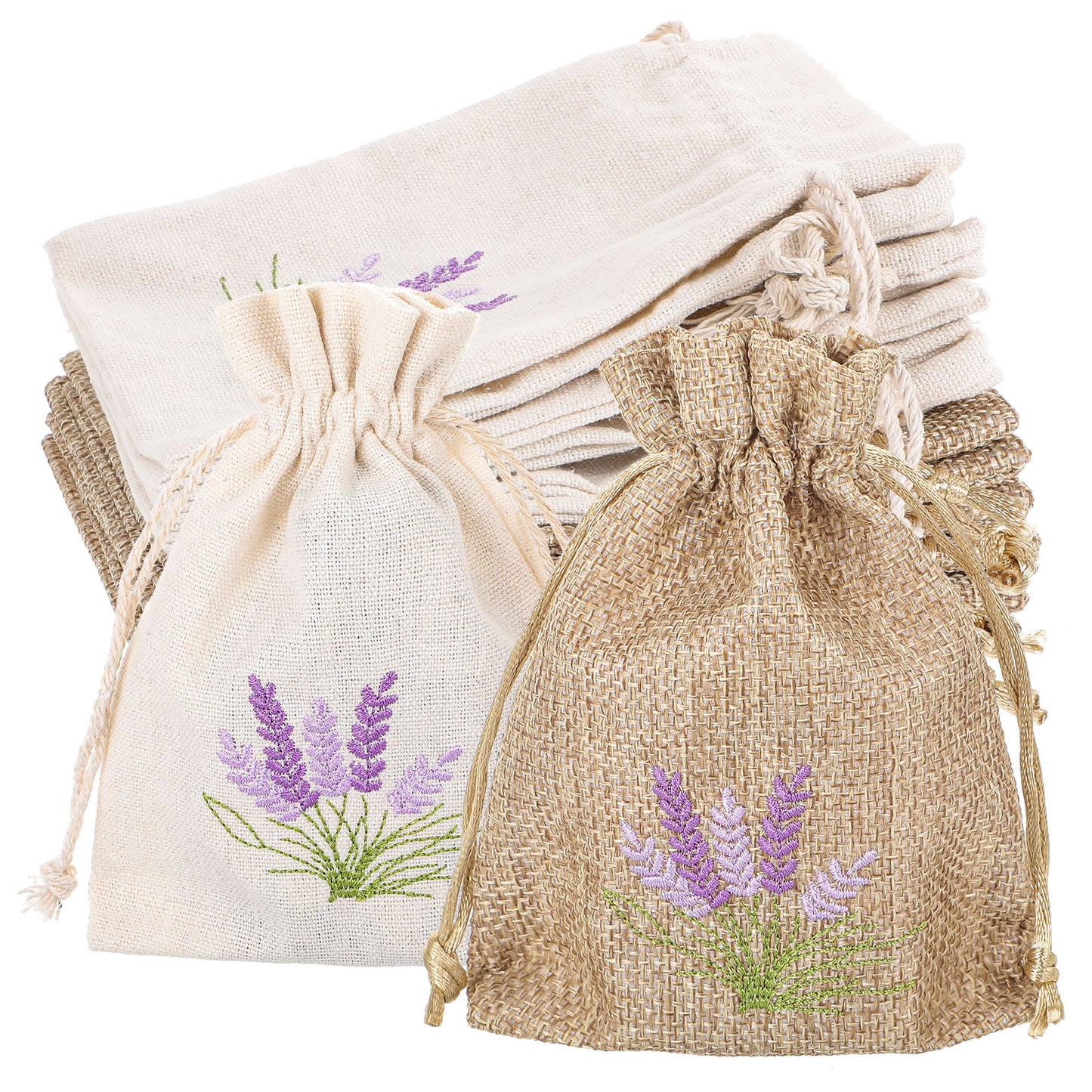 XLIUAX 12 Pcs Lavender Sachet Bags, Empty Linen Gift Bags with Drawstring Lavender Canvas Pouch for Spice Jewellery DIY Craft Wedding Party