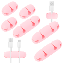 Bewudy 6 Pcs Cable Holder Clips, USB Cable Organizer Clips Cord Holder, Cable Management Wire Cord Organizer for Desk, Nightstand, Phone Charger, Computer, Home, Office, Car(Pink)