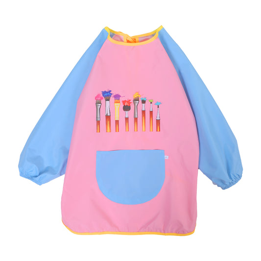 Bewudy Kids Art Smocks Toddler Smock, Waterproof Artist Painting Aprons for Children, Kids Paint Apron with Long Sleeve(Pink)