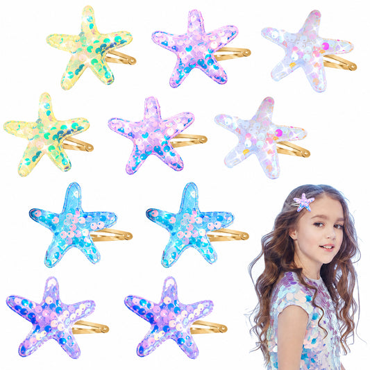 Amabro 6Pcs Glitter Sequin Starfish Hair Clips Multicolor Mermaid Barrettes