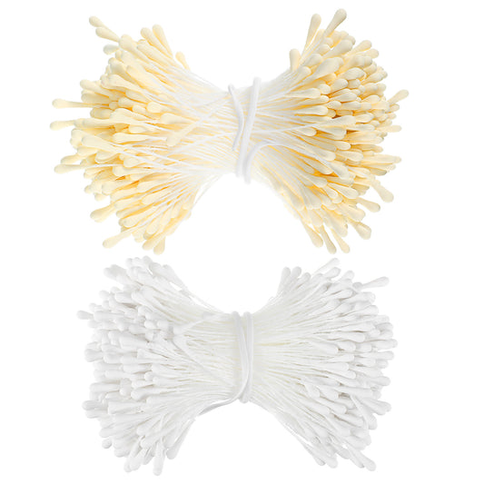 HJZHII 800 Pcs 3mm Flower Stamens, Double Heads Artificial Flowers Stamen Handmade Floral Stamens Flower Pollens Stamen for DIY Crafts Wedding Bouquet Scrapbook Decoration(Milky, White)