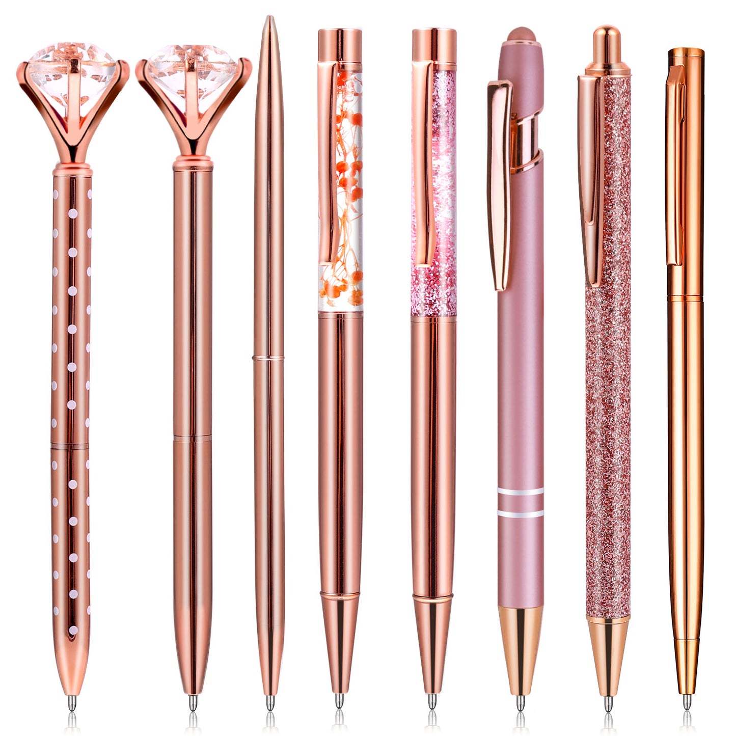 Molain Rose Gold Ballpoint Pens, 8Pcs 1.0mm Retractable Gel Pen Black Ink Writing Pen for School Office Stationery Supply