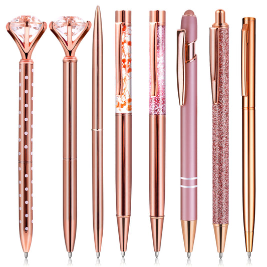 Molain Rose Gold Ballpoint Pens, 8Pcs 1.0mm Retractable Gel Pen Black Ink Writing Pen for School Office Stationery Supply