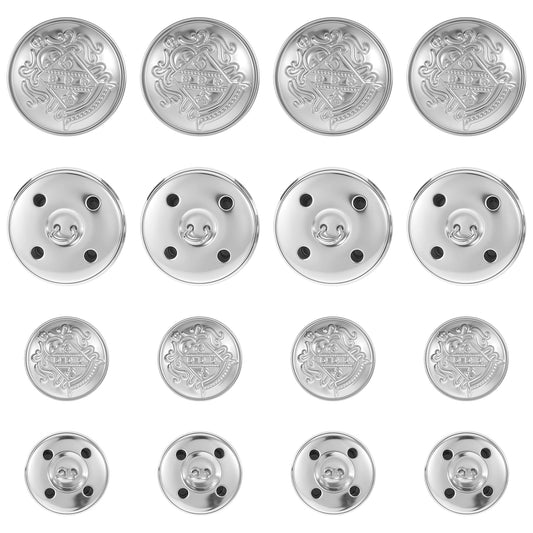 HJZHII 16 PCS Metal Blazer Buttons, Vintage Antique Buttons Round Shaped Replacement Sewing Button for Women Men DIY Jacket Jeans Trousers Coat Uniform Suits Coats 18 mm 25 mm(Silver)
