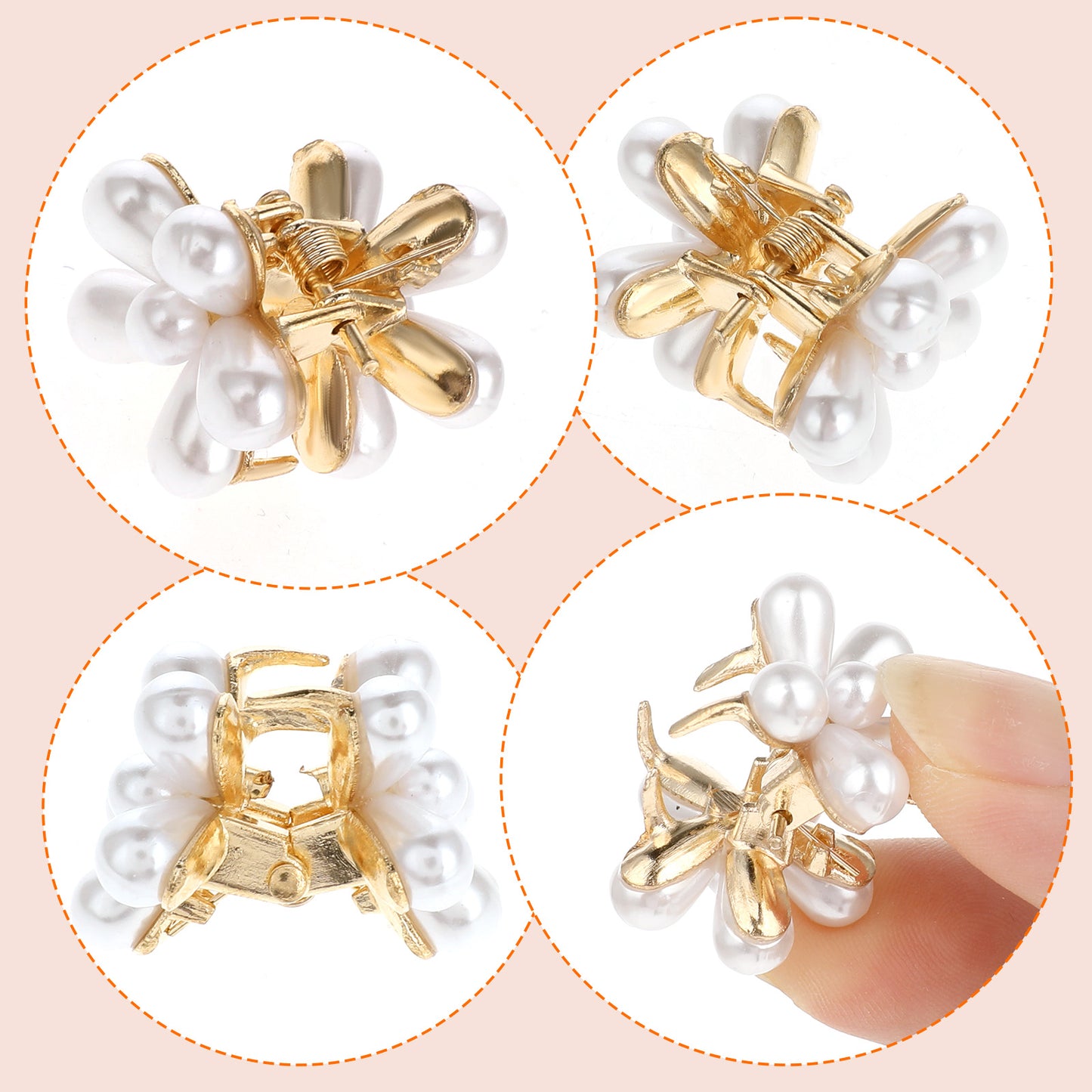 GEEHUA 16Pcs Mini Pearl Claw Clips, Flower Hair Clips Sweet Hair Barrettes Cute Bangs Pins Elegant Bridal Jaw Clamps for Women Girls