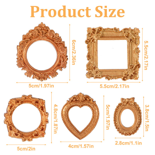 Jeffdad 5 Pcs Mini Gold Picture Frames, Small Vintage Picture Frame Antique Ornaments Photo Frames Resin Small Frame Gold Table TopFrame for Photo Christmas Wall Hanging Jewelry Display DIY TableDecor