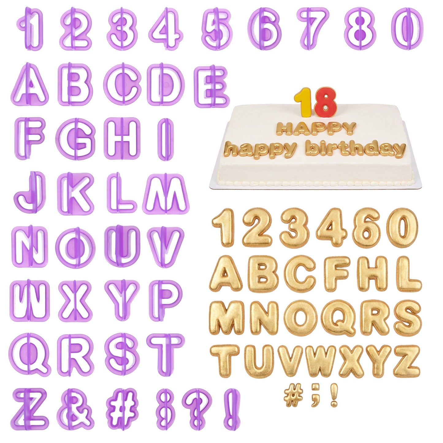 MBAIYO Fondant Letter Cutters Set, 40 Pcs Plastic Alphabet Molds, Clay Letter Stamps for Fondant, Cake Decorating Tools for Learning Letters, Number, Counting, and Crafting 0.94x0.83 Inch (Purple)