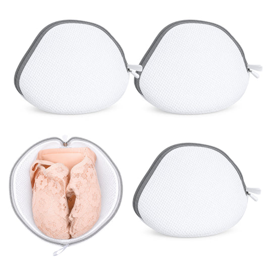 cobee 4 Pcs Bra Washing Bags, White Mesh Bra Laundry Bag with Zipper