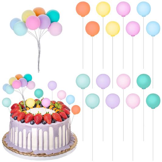 Molain 16 Pcs Colorful Balloon Cake Topper Rainbow Cake Balls Round Mini Balloon Cupcake Toppers Cake Decoration for Birthday Party Wedding Decoration Supplies(Color2)
