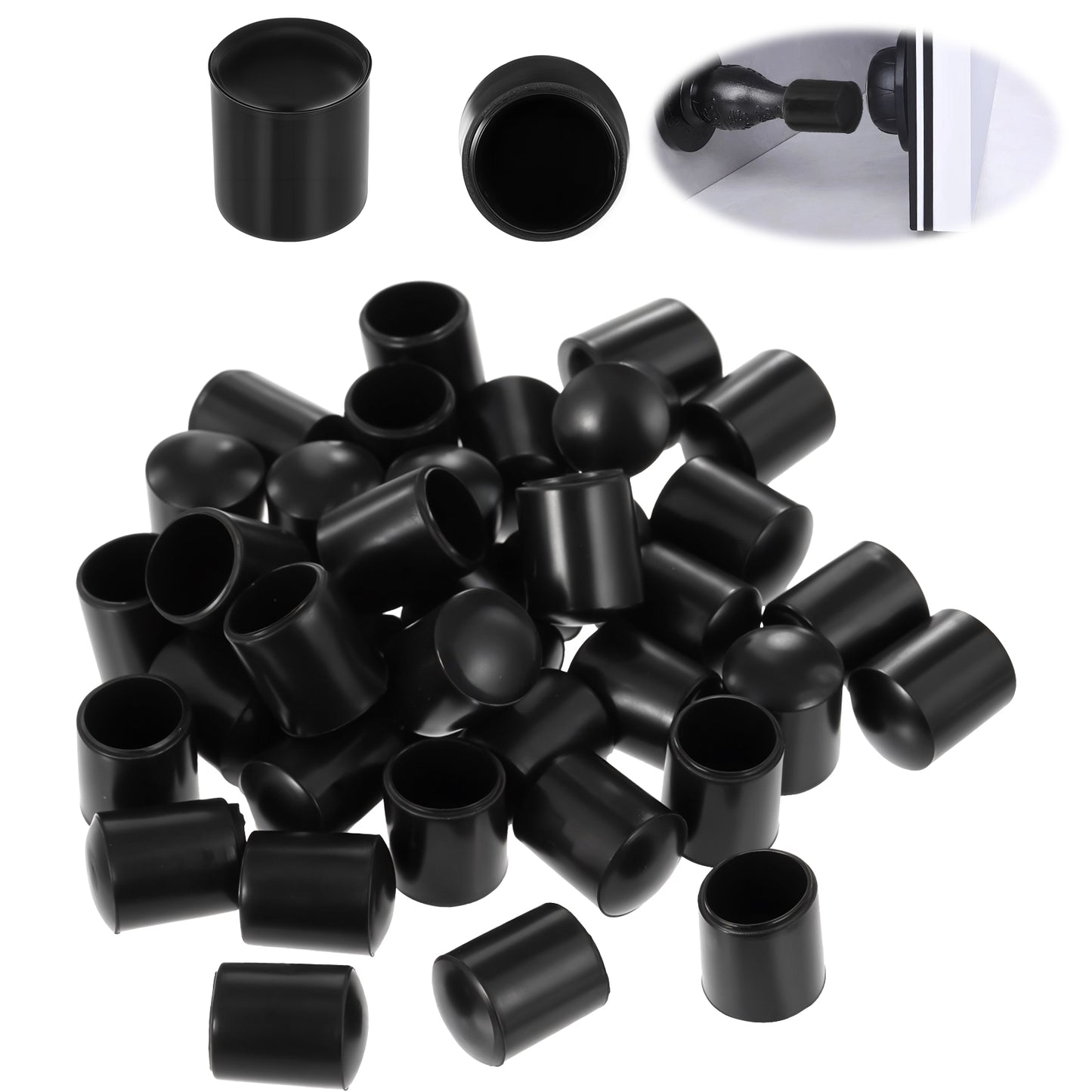 cobee 40 Pcs Door Stop Rubber Tip Replacement, 0.39inch Rubber Door Stopper Spring Door Stop, Door Stoppers for Wall and Floor Protection(Black)