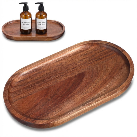 HJZHII Oval Wood Tray, Wooden Serving Tray 7.3''×4.1'' Wood Serving Platter Acacia Oval Wooden Plates for Fruit Snacks Dessert Cheese Bread Appetizers Coffee Cup