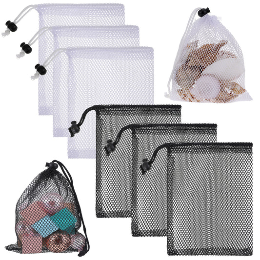 JIYIN 6 Pcs Small Mesh Drawstring, Storage Mesh Bags Drawstring with Cord Lock Small Mesh Bags Drawstring Black Nylon Mesh Drawstring Bag for Travel Stuff Organizer(11.8" x 7.9")