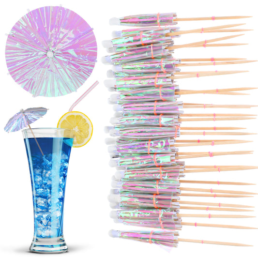 MBAIYO 100Pcs Drink Umbrellas, Cocktail Umbrellas Mini Paper Cocktail Pick with Wood Toothpicks Transparent Party Decorations for Summer Rainbow Lemon Cupcake Toppers Umbrella Party Decorations