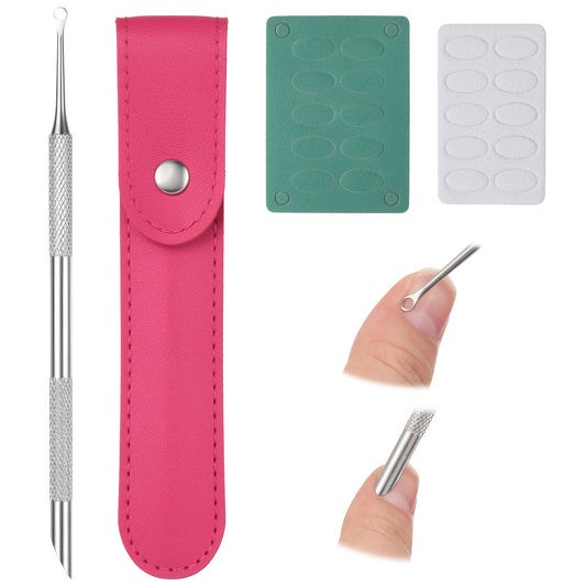 HJZHII Pre-treatment Cuticle Pusher, Cuticle Pusher with 2 Ends Pre-treatment Cuticle Pusher Cuticle Remover with 100/180/240 Grit Sandpaper Sheets and Storage Bag Stainless Steel Cuticle Pusher