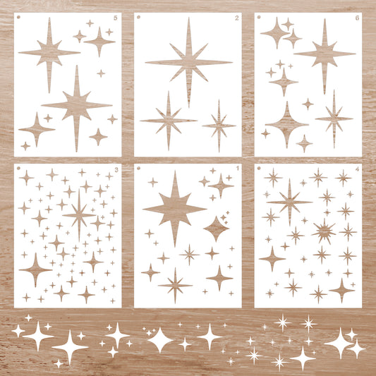 HJZHII 6Pcs Large Star Stencil for Painting, Reusable Star Stencil for Painting DIY Stars Pattern Paintings Stencils Set Sparkle Stars Template Wall Drawing Stencils for Wall Wood Craft Canvas Fabric